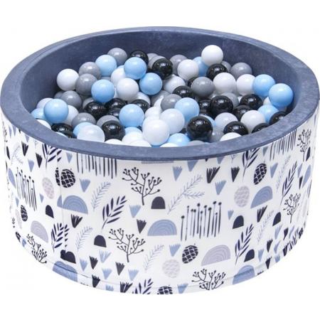 Ballenbak - stevige ballenbad -90 x 40 cm - 400 ballen Ø 7 cm - blauw, wit, grijs en zwart