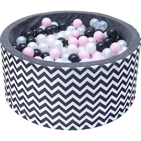 Ballenbak - stevige ballenbad -90 x 40 cm - 400 ballen Ø 7 cm - roze, wit, grijs, zwart zebrapatroon