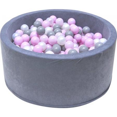 Ballenbak - stevige ballenbad -90 x 40 cm - 400 ballen Ø 7 cm - roze, wit, grijs