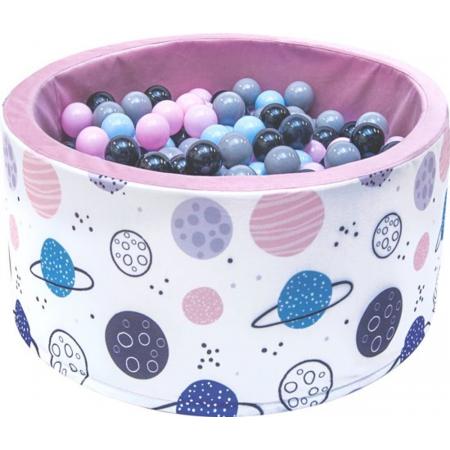 Ballenbak - stevige ballenbad -90 x 40 cm - 400 ballen Ø 7 cm - roze, wit, grijs en lichtblauw