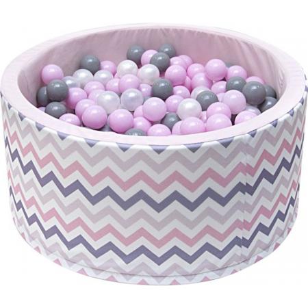 Ballenbak - stevige ballenbad -90 x 40 cm - 400 ballen Ø 7 cm - roze, wit, grijs en zilver