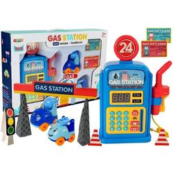 Benzinepomp - met speelgoed autos - licht en geluid - blauw