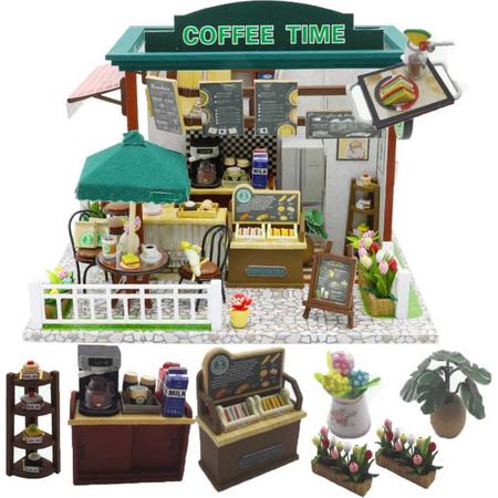 Poppenhuis Coffee Time Shop DIY Model Bouwpakket Miniatuur Schaal Bouw Hobby Knutselen Bouwen Poppen Huis Dollhouse