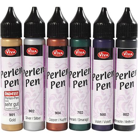 Parel Pen, metallic kleuren, 6x25 ml