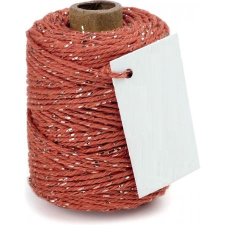Cotton Cord Lurex/ Katoen touw 50 meter warm rood /goud ø2mm