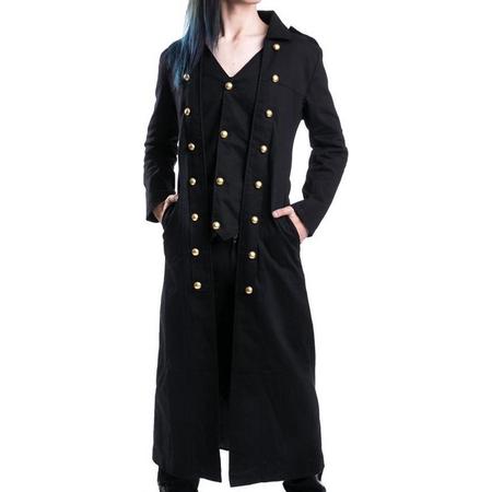 Silent lange heren jas met knopen zwart - Gothic - M - Vixxsin