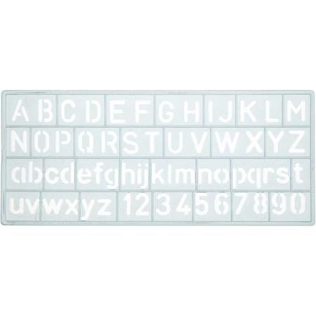 Sjabloon Westcott cijfers en letters 10mm hoog. 148X65mm, transparant