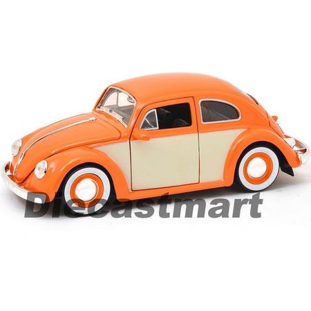 Volkswagen Beetle 1959 Bug 2 Tone Oranje / Beige 1/24 Scale Jada Toys Die Cast
