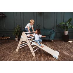 W&H houten speeltoestel voor kinderen - klimdriehoek met glijbaan en klimwand - verstelbaar - Naturel en pastel