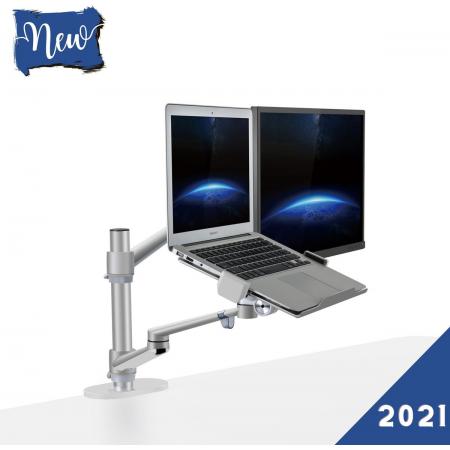 W&Z Monitor arm voor laptop scherm – Monitor beugel geschikt voor 2 schermen – Monitor Standaard – Laptop Standaard – Verstelbaar– Laptop Arm - Zilver