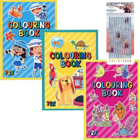 3 kleurboeken A4 - Meisjes - Incl. 10 Disney Frozen kleurpotloden