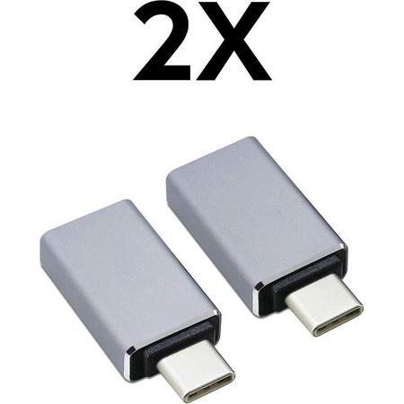 USB-C naar USB 3.0 Adapter - USB-C Hub - USB Stick - Macbook Pro - Macbook Air - Donker Grijs - 2 pack