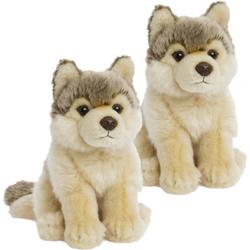 2x stuks wNF pluche wolf knuffel 15 cm - Wolven speelgoed knuffels