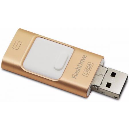 USB Stick 3 in 1 Flashdrive – 256 GB - Transfer en Opslag - Goudkleurig