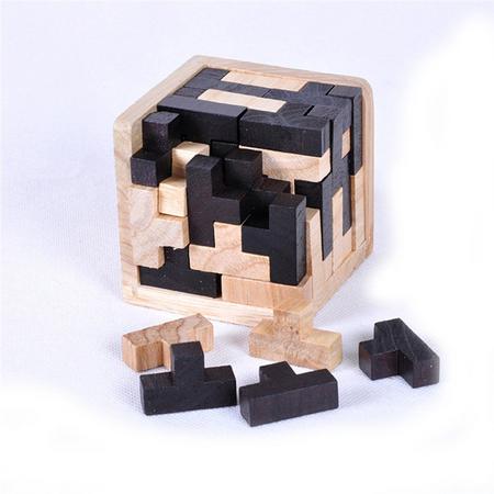 Houten Kubus Puzzel 3D   Voor Volwassenen en Kinderen   7x7cm