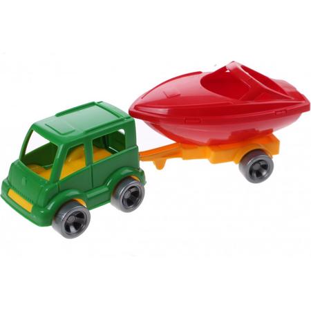 Wader Kids Cars Aanhanger Met Boot Groen/rood