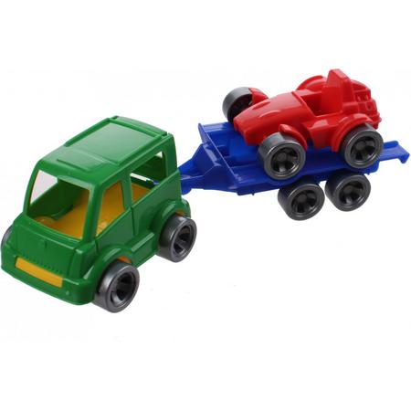 Wader Kids Cars Aanhanger Met Racewagen Groen/rood
