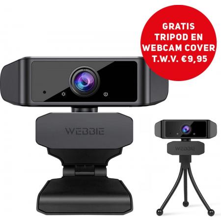 Webbie Webcam Voor PC- Webcam Met Microfoon - Webcams – Thuiswerken - Full HD 1080P Voor Helder Beeld en Geluid – Geschikt voor Windows en Mac - Inclusief Gratis Tripod