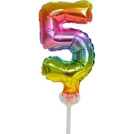 Wefiesta Folieballon Taarttopper Cijfer 5 Regenboog 13 Cm