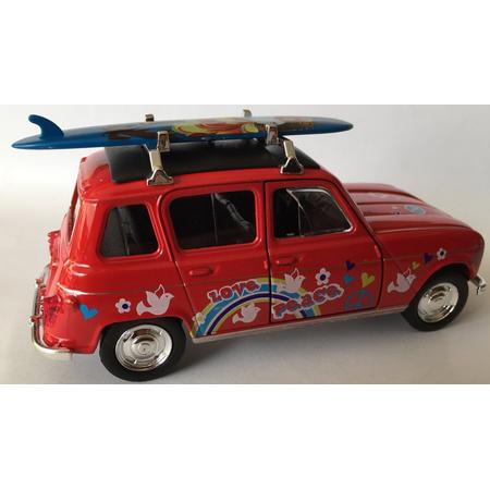 Renault 4 met surfplank Welly 43741 rood