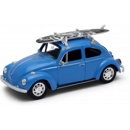 Volkswagen beetle met surfplank Welly 42343SB blauw