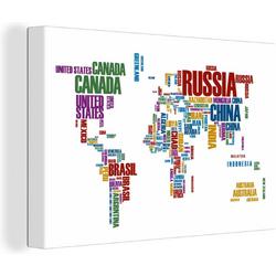 Wereldkaart tekst kleur canvas 40x60 cm
