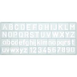 Sjabloon Westcott cijfers en letters 10mm hoog. 148X65mm, transparant sjabloon.