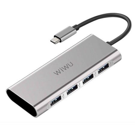 A440 4-in-1 (4x USB 3.0 / Data / Charging) Aluminium Case Type-C Hub Convertor - Grijs