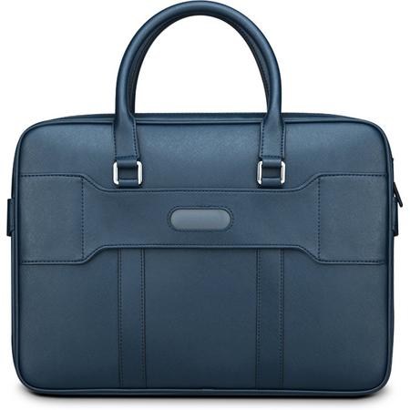 Classic PU Leather Brief Case Laptoptas 14 inch - Blauw
