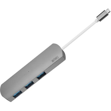 T1 USB Type C naar 3-poort USB 3.0 Adapter Hub - Grijs