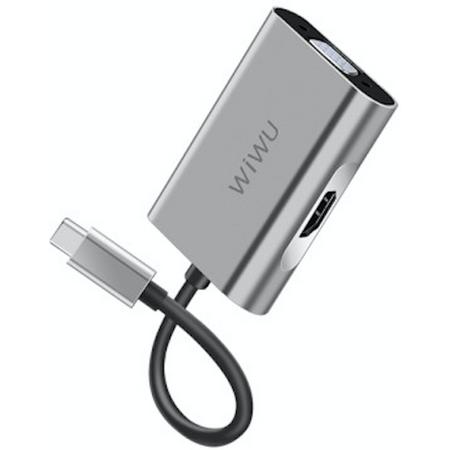 WIWU A20VH Type-C to HDMI Type-c to VGA Adapter,2in1 HDMI 4K 60HZ,VGA 1080P USB Type C Converter, for New Apple MacBook Pro, MacBook,Chromebook,DELL,HP,ASUS,All Type-c Computers - Grijs