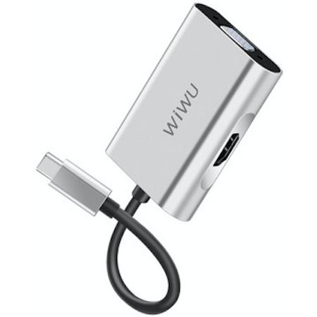 WIWU A20VH Type-C to HDMI Type-c to VGA Adapter,2in1 HDMI 4K 60HZ,VGA 1080P USB Type C Converter, for New Apple MacBook Pro, MacBook,Chromebook,DELL,HP,ASUS,All Type-c Computers - Zilver