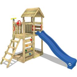 WICKEY Speeltoestel voor tuin JoyFlyer met en anthracite glijbaan, Houten speeltuig, Speeltoren voor buiten met zandbak en klimladder voor kinderen