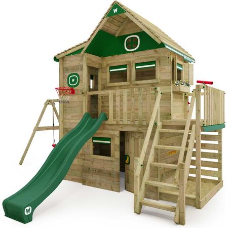 Wickey Smart ArtHouse - Huisje op palen voor kinderen met schommel en groene glijbaan