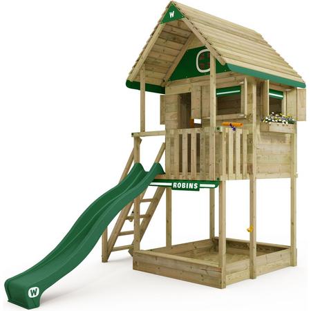 Wickey Smart ClubHouse - Huisje op palen voor je tuin met groene glijbaan