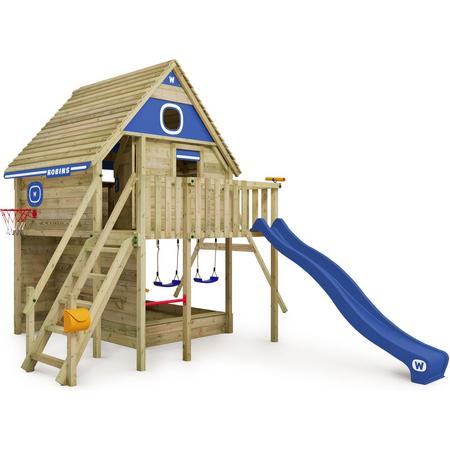 Wickey Smart FamilyHouse - Houten huisje op palen met schommel en blauwe glijbaan