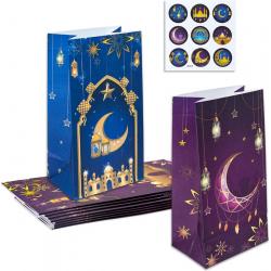 WD - Eid Mubarak Goody bags - 12 stuks - Uitdeelzakjes - Eid cadeau - Eid Decoratie – Feestversiering – paars / blauw