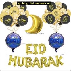 WD - Eid mubarak - 35delige feestpakket - versiering - latex ballonnenset - decoratieset - decoratie - feest - islam - blauwe folieballon
