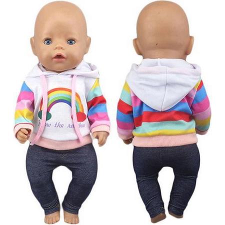 Dolldreams Kleding set Regenboog - Sweater en spijkerbroek (stretch) - Kleertjes passen op poppen tot 43CM zoals Baby Born