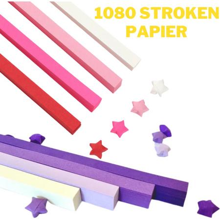 Winkrs - 1080 stroken papier Origami voor het vouwen van sterren, 7 kleuren - 2 pakjes 540 stroken - paars, roze en rood