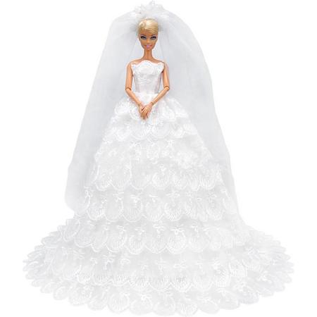 Winkrs - Witte Bruidsjurk voor Barbiepop - Trouwjurk met Sluier