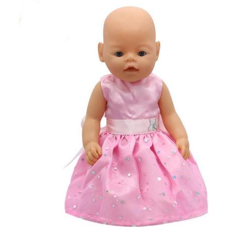 Winkrs poppenkleding voor poppen tot 43CM - Roze jurkje met pailletten en zilveren vlinders - Past op Baby born