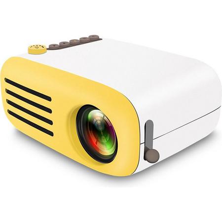 Miniprojector 1080P ondersteunt 600 lumen video beamer USB / TF-kaart / AV home theater kinderen draagbare video beamer met afstandsbediening / Geel
