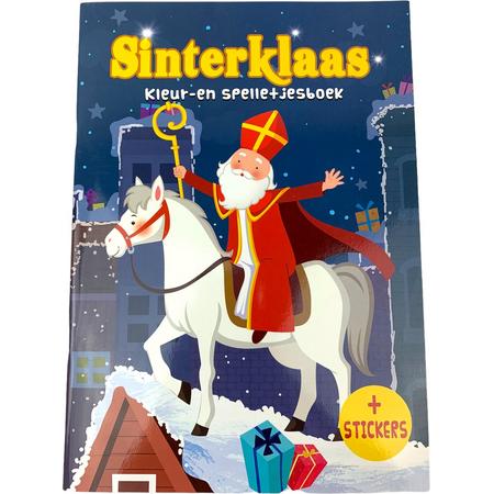 Sinterklaas Kleur- en Spelletjesboek met stickers - Sint en Piet doeboek 48 paginas