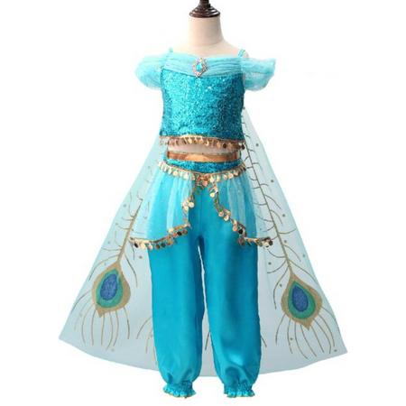 Jasmine Jurk - Aladdin - Jurk voor Meisjes - Prinsessen - Verkleedkleding - Kinderkostuum - 4-5 jaar - 104-110 - Dress Up - Verkleden - Carnaval
