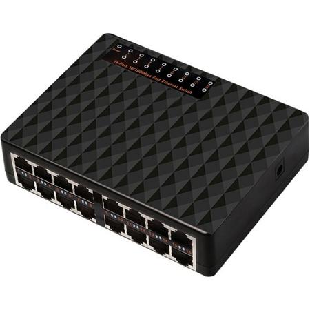 WiseGoods - Premium Netwerk Switch - 16 Poorten - 10/100 Mbps Netwerk - Fast Ethernet - LAN RJ45 - Desktop PC Switcher
