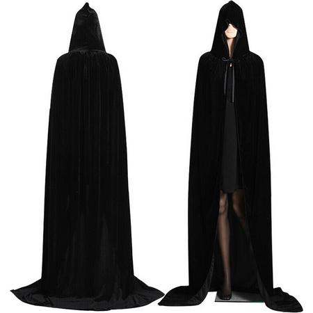 WiseGoods Luxe Mantel Met Muts - Kostuum - Carnaval - Halloween - Cape - Verkleedkleren Volwassenen - Dames - Heren - Zwart