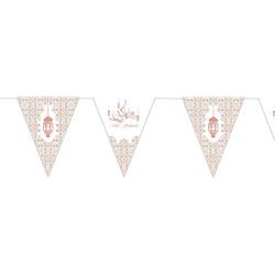 2x stuks Ramadan Mubarak thema papieren vlaggenlijnen/slingers wit/rose goud 3 meter - Suikerfeest/offerfeest versieringen/decoraties