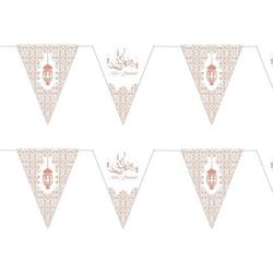 3x stuks Ramadan Mubarak thema vlaggenlijnen/slingers wit/rose goud 6 meter - Suikerfeest/offerfeest versieringen/decoraties