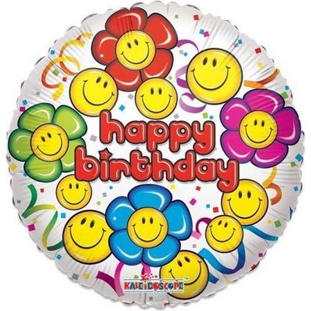 Witbaard Folieballon Birthday Smiley 46 Cm Rood/wit